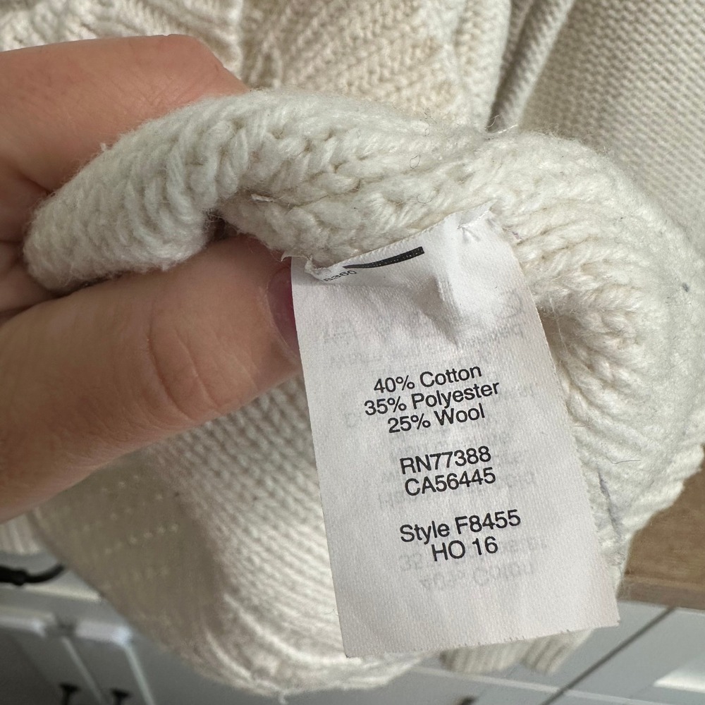 J.Crew Cable‎ Knit Sweater Womens M Cream Cotton Wool Crewneck Fisherman Coastal - Picture 4 of 13